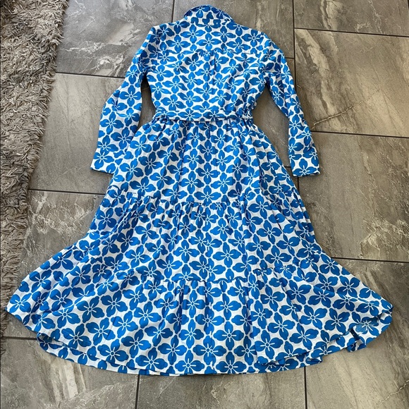 💙 Boden Flo Cotton Midi Shirt Dress Size 12 Indigo Bunting Floral Tile Blue - Picture 4 of 7